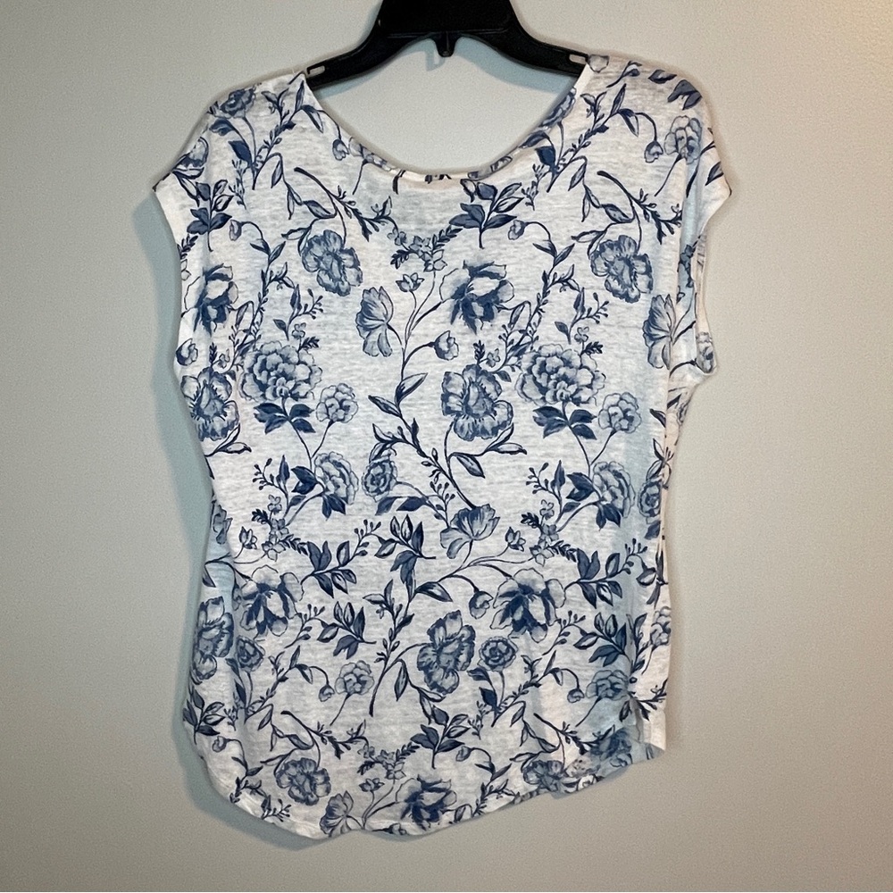 Cynthia Rowley White and Blue Relaxed T-Shirt - Picture 2 of 4